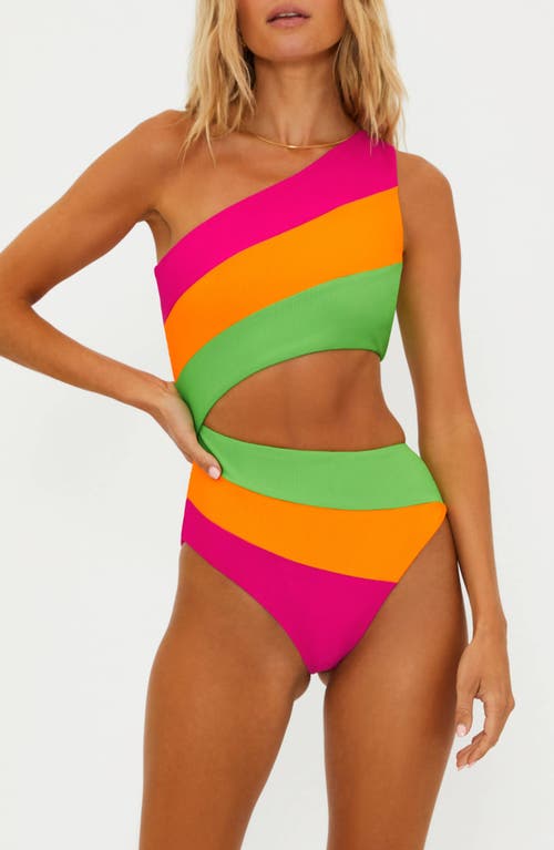 Beach Riot Joyce Stripe Cutout One-Piece Swimsuit Neon Sunset Colorblock at Nordstrom,