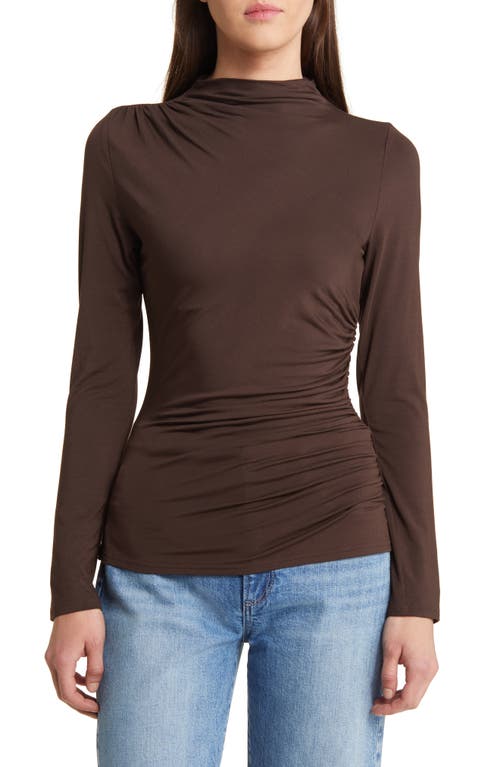 Rails Joelle Ruched Funnel Neck Top Espresso at Nordstrom,