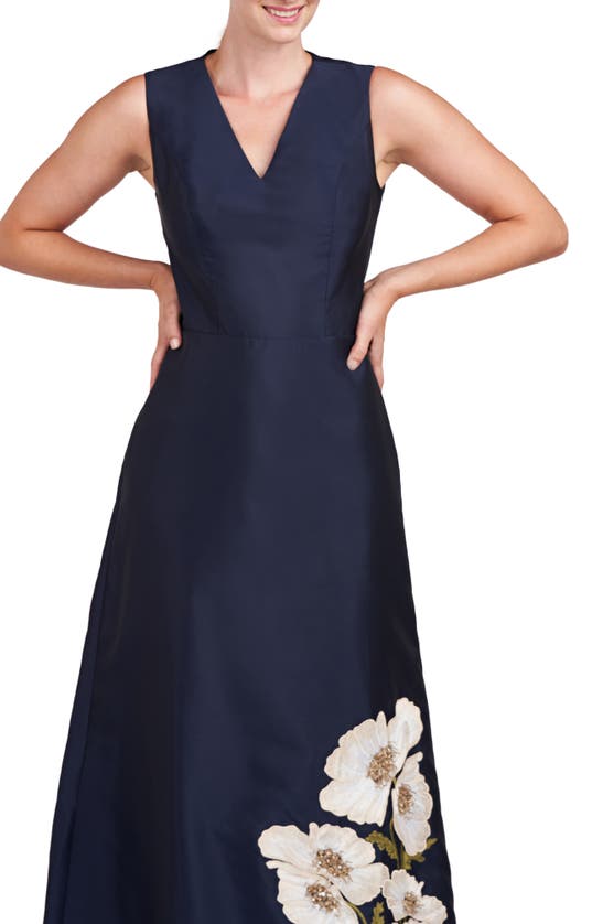 Shop Kay Unger Aurelia Sleeveless A-line Gown In Dark Navy