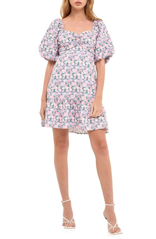 English Factory Floral Puff Sleeve Minidress in Lilac Pink