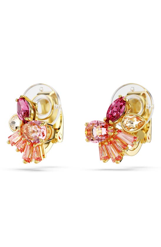 Swarovski Gema Clip Earrings Gold Shiny Pink In Pink