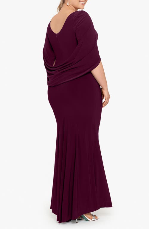 Shop Betsy & Adam Drape Back Column Gown In Wine