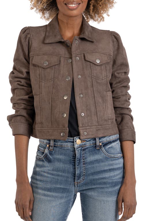 KUT from the Kloth Chantria Puff Shoulder Faux Suede Jacket in Almond