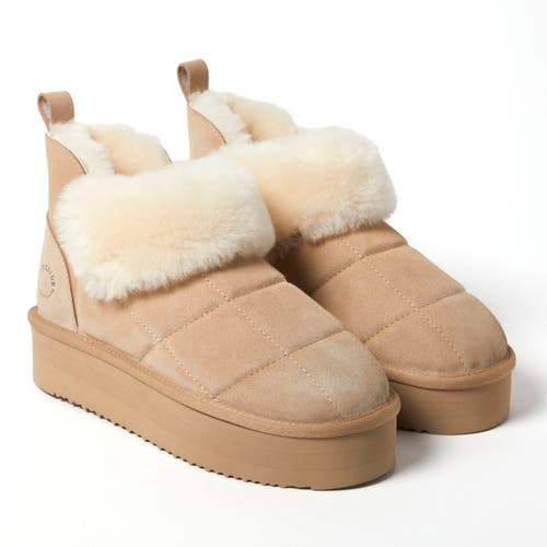 Dearfoams Fireside Bayswater Genuine Shearling Quilted Platform Bootie In Sand