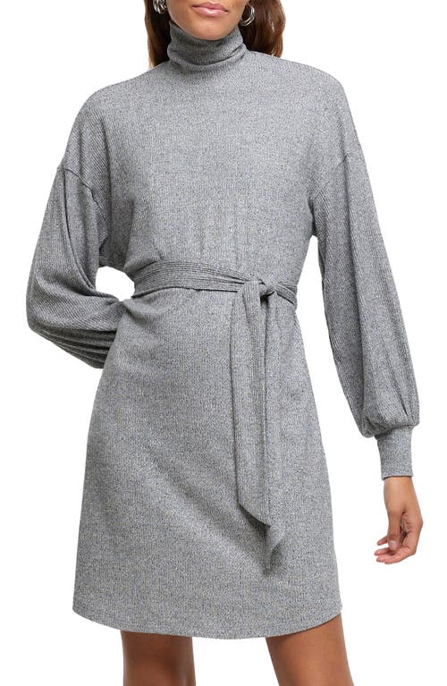 Turtleneck Long Sleeve Thermal Knit Dress in Grey