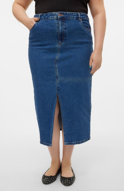 Veri Denim Midi Skirt in Medium Blue Denim