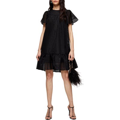 Topshop Check Organza Minidress, US (fits like 6-8) - Black