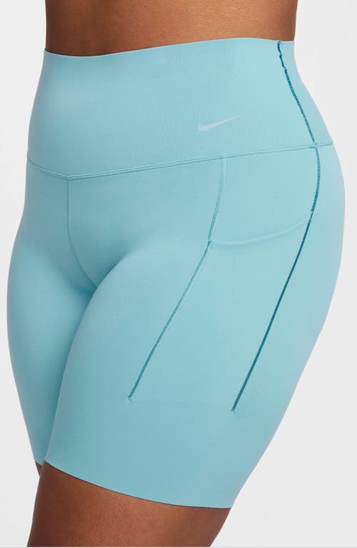 Shop Nike Dri-fit High Waist Bike Shorts In Denim Turquoise/black