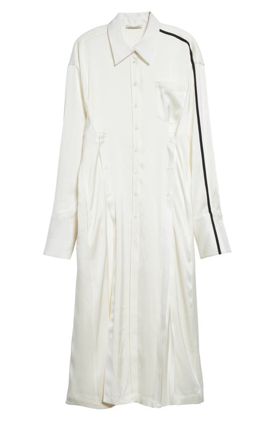 Shop Peter Do Pleated Long Sleeve Satin Shirtdress In Off-white