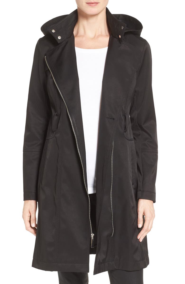 Vince Camuto Belted Asymmetrical Zip Raincoat | Nordstrom
