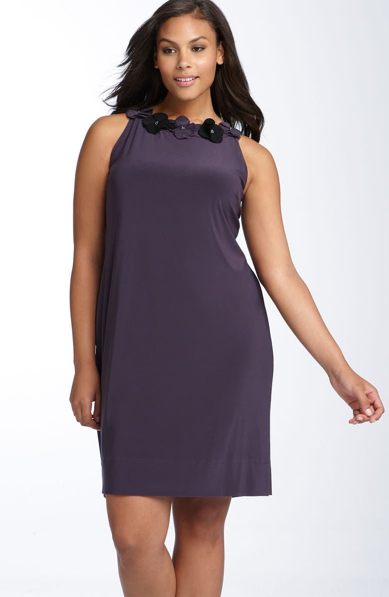 TAYLOR DRESSES Petal Trim Shift Dress, Main, color, PLUM