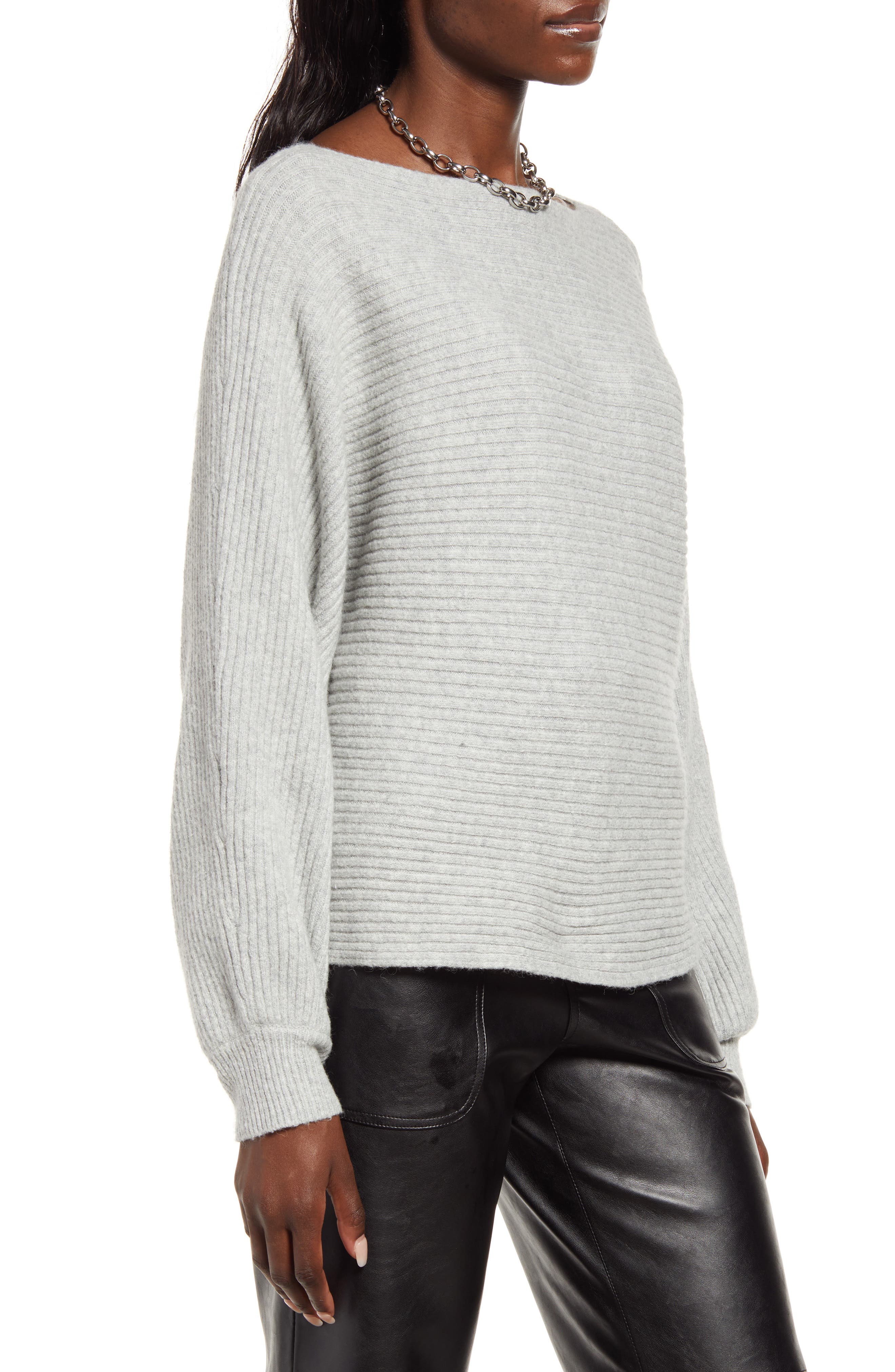 Open Edit Rib Dolman Sleeve Cotton Blend Sweater in Grey Heather at Nordstrom, Size XX-Small
