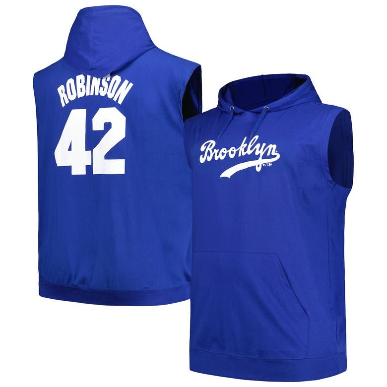 Men's Brooklyn Dodgers Jackie Robinson Fanatics Branded Royal Name & Number  Muscle Tank Hoodie