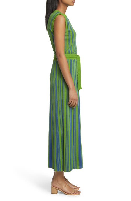 Shop Misook Tie Waist Knit Maxi Dress In S Sky/grn/bk