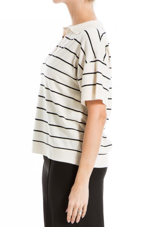 Max Studio Collared Linen-blend Top In Off White/black