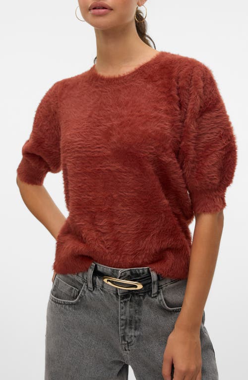 Vero Moda Alina Fuzzy Elbow Sleeve Sweater In Fired Brick