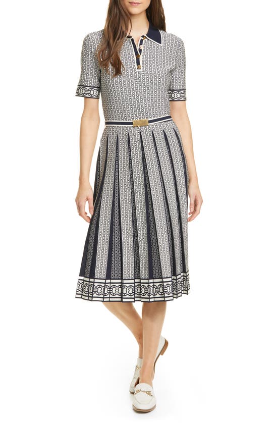 TORY BURCH GEMINI LINK PLEATED POLO DRESS