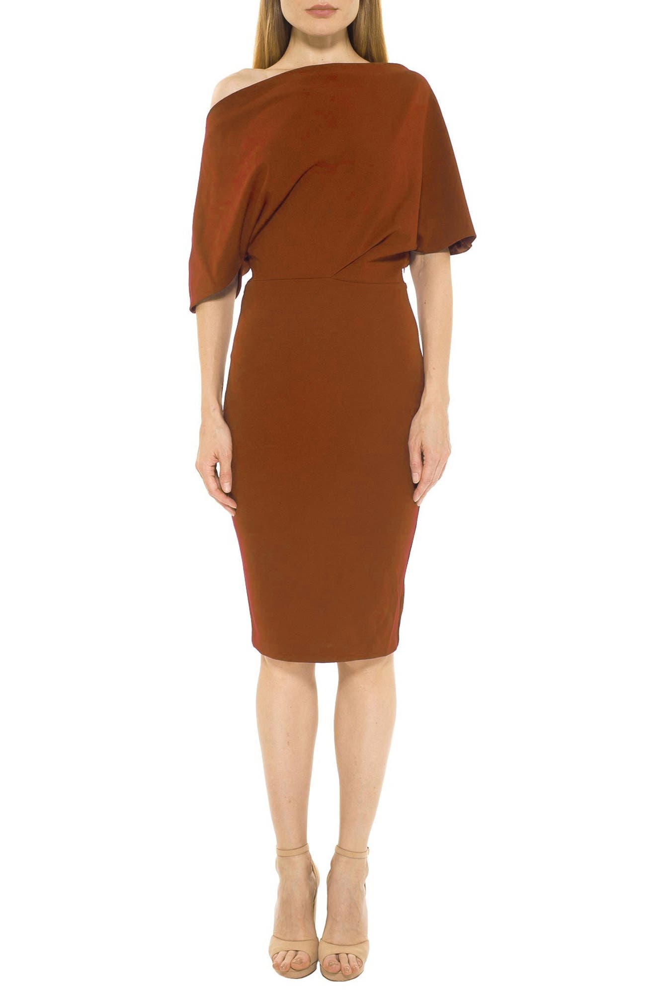 Alexia Admor Olivia Draped One-shoulder Dress In Copper