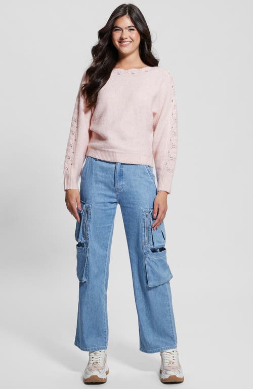 Shop Guess Malorie Pointelle Detail Dolman Sleeve Sweater In Low Key Pink