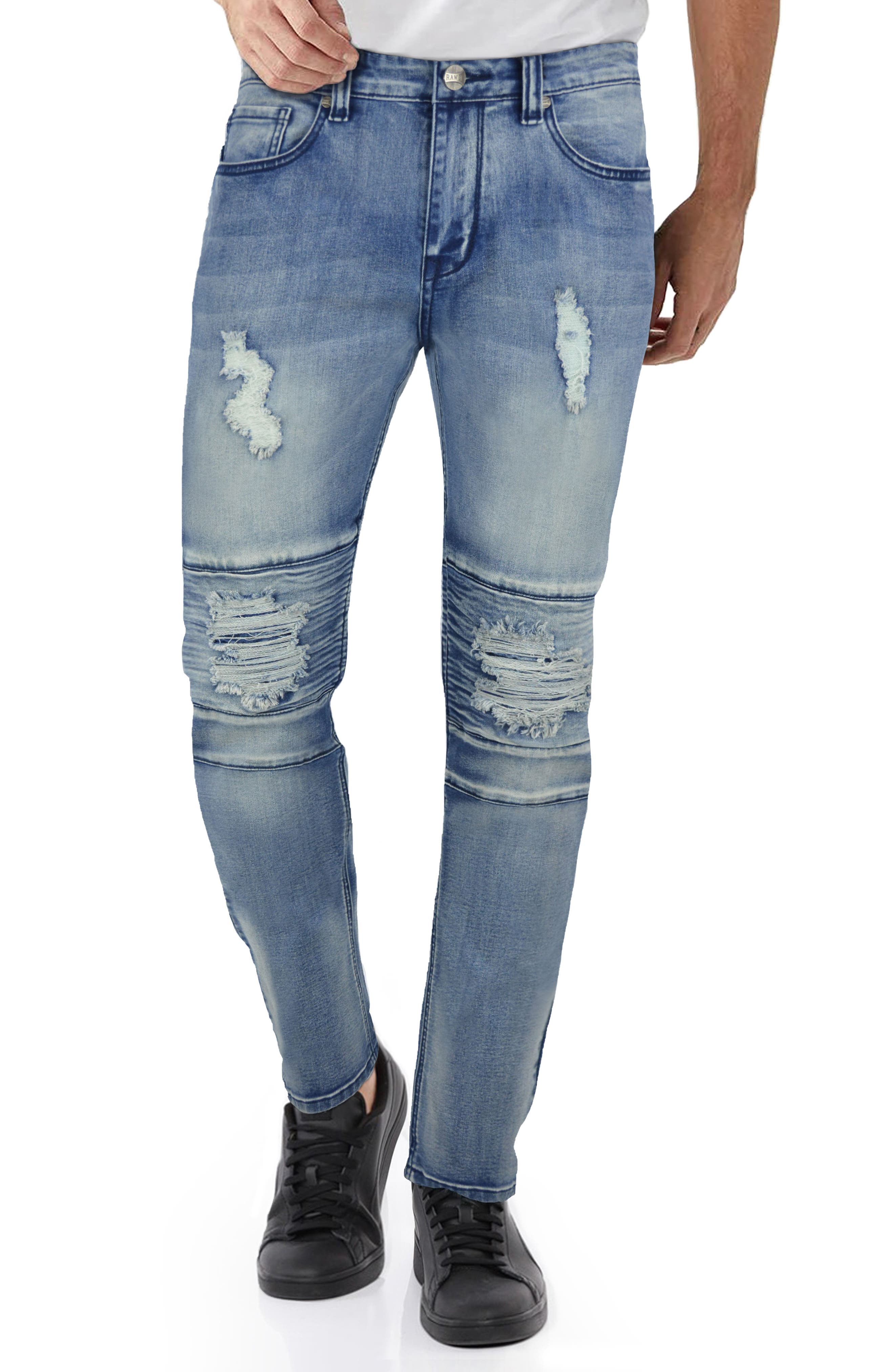 X-ray Stretch Moto Skinny Jeans In Medium Blue