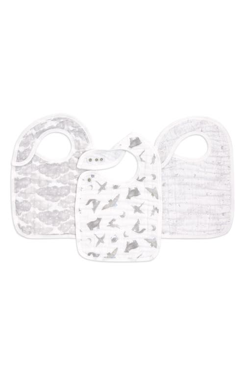 aden + anais 3-Pack Classic Organic Cotton Muslin Snap Bibs in Map The Stars Grey