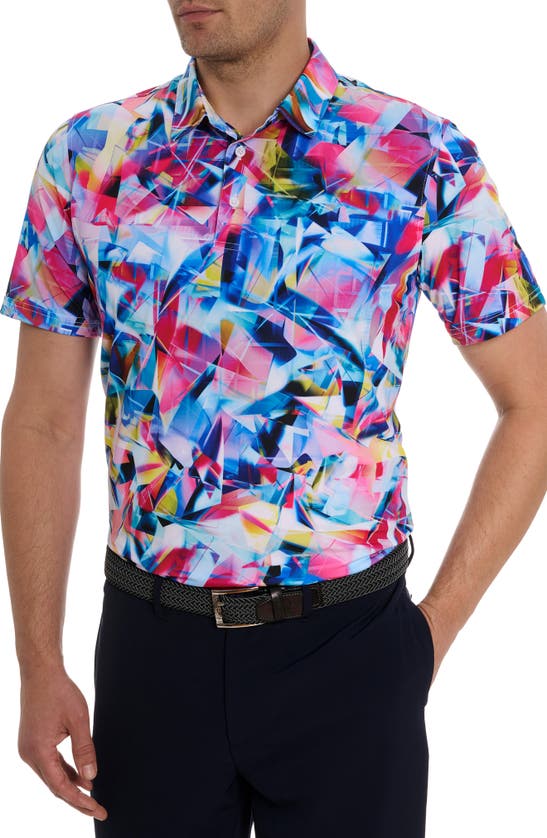 Shop Robert Graham Color Up Abstract Print Performance Golf Polo In Blue Pink Multi