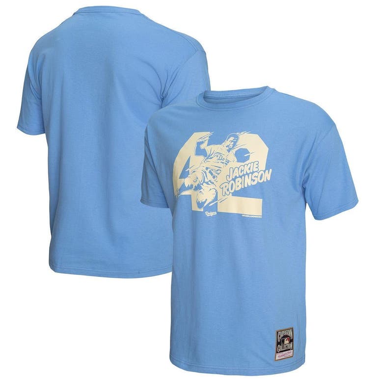 Mitchell & Ness Jackie Robinson Light Blue Los Angeles Dodgers Sliding 42 T-shirt