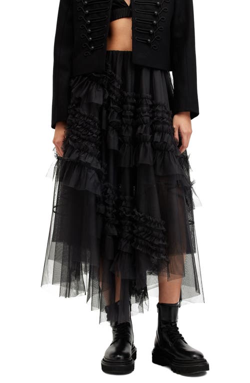 AllSaints Jen Asymmetric Hem Tulle Skirt in Black 