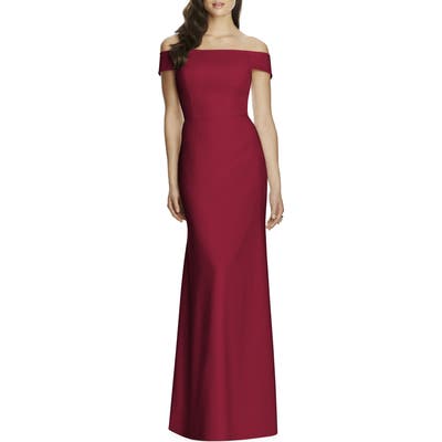 Dessy Collection Off The Shoulder Crepe Gown, Burgundy