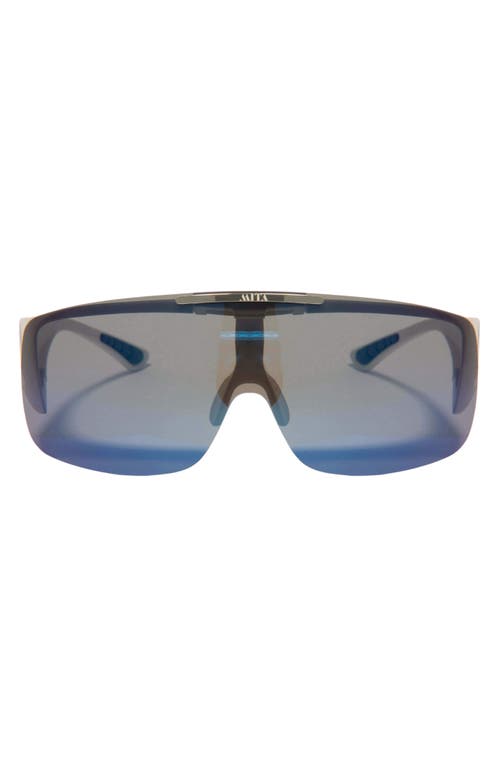 MITA SUSTAINABLE EYEWEAR Sobe 136mm Shield Sunglasses in Matte White/Blue Mirror