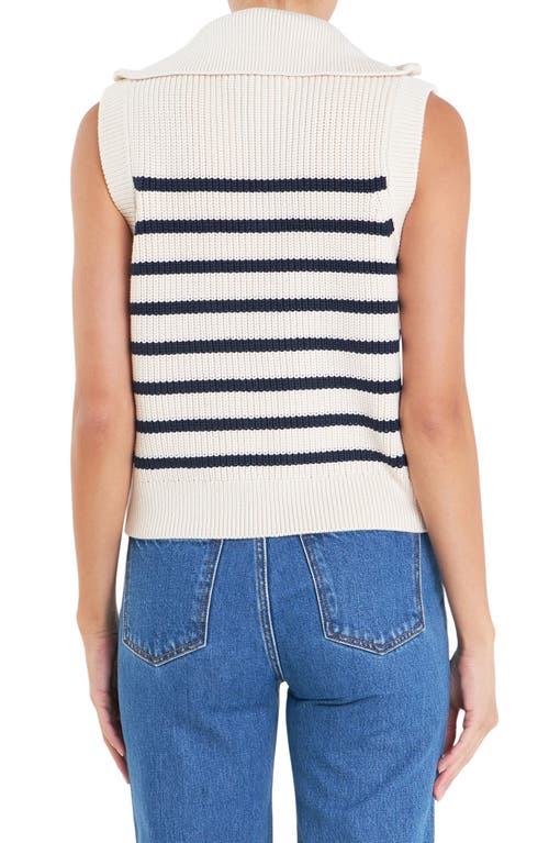 English Factory Stripe Sleeveless Quarter Zip Sweater In Cream/navy