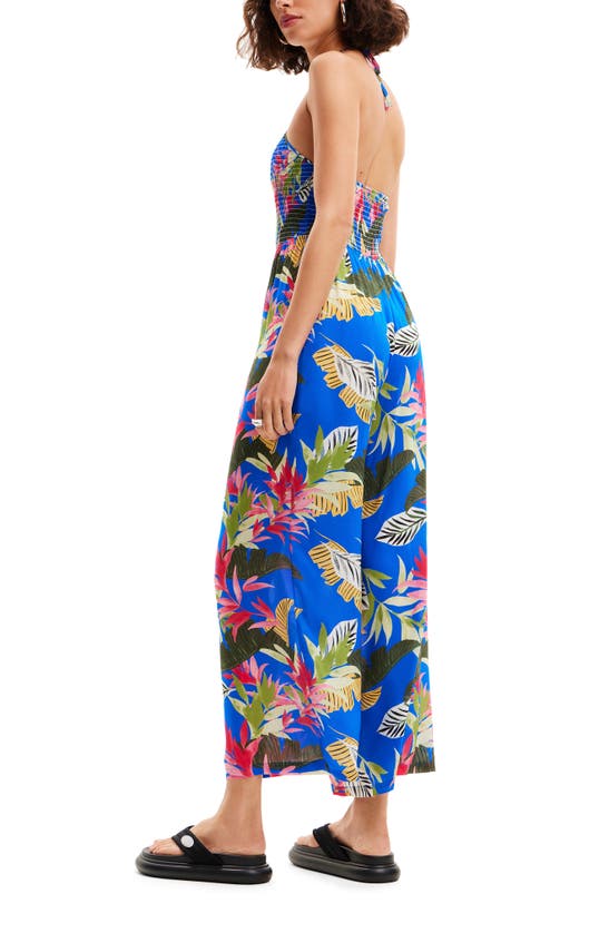 Shop Desigual Tropical Halter Neck Jumpsuit In Blue