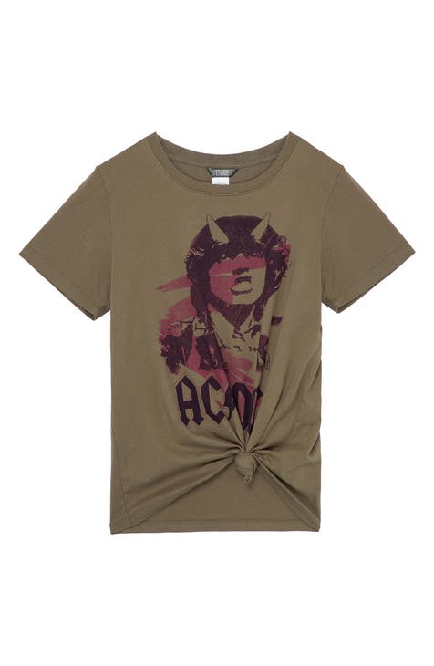 Kids' AC/DC Tie Detail Cotton Graphic Tee (Big Girl)