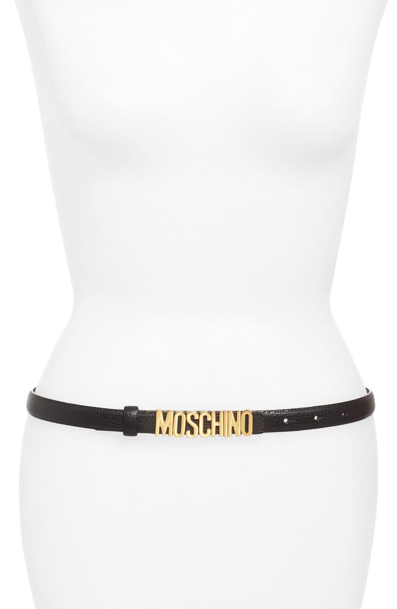Moschino Logo Plaque Skinny Leather Belt | Nordstrom