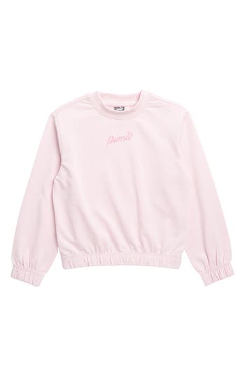 Shop Puma Kids' Embroidered French Terry Sweatshirt In Light Pink/white