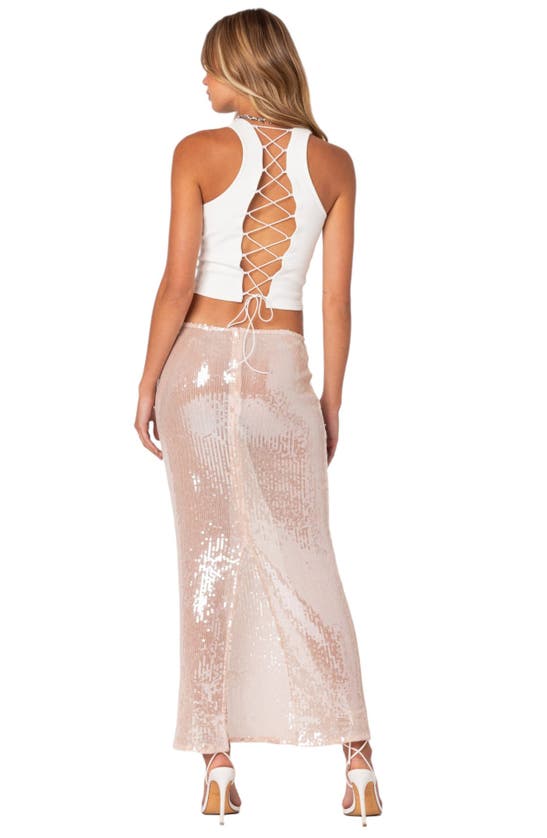 Shop Edikted Riki Sheer Sequin Maxi Skirt In Light-pink