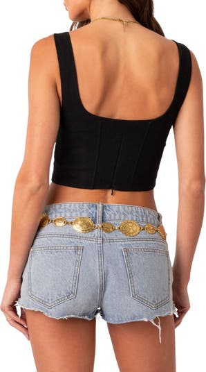 EDIKTED Genevive Tie Strap Corset Crop Top