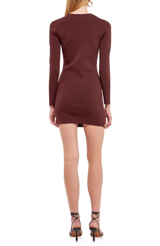 Endless Rose Asymmetric Neck Long Sleeve Knit Top In Brown