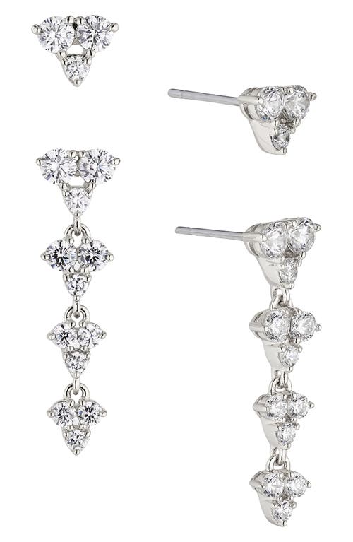 Nadri Pave the Way Set of 2 Crystal Stud & Linear Drop Earrings in Rhodium at Nordstrom