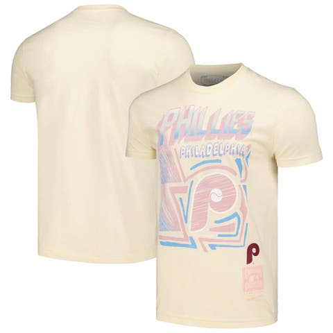 Men's Mitchell & Ness Cream Philadelphia 76ers Hardwood Classics Sidewalk  Sketch T-Shirt