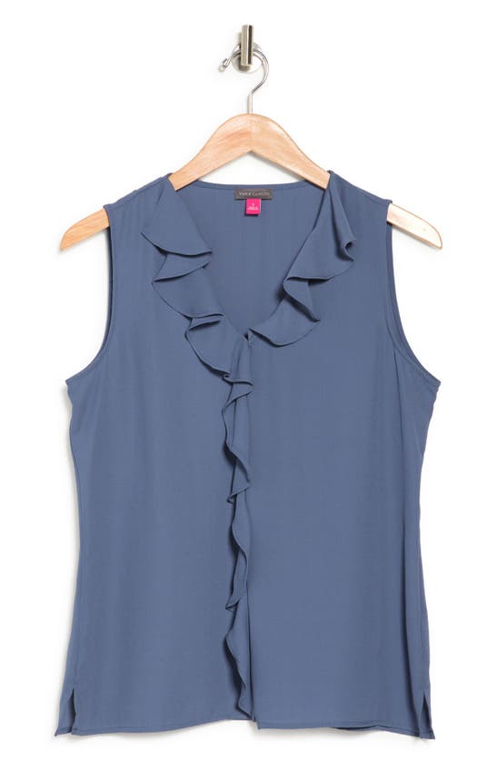 Vince Camuto Ruffle Neck Sleeveless Georgette Blouse In Vintage Blue