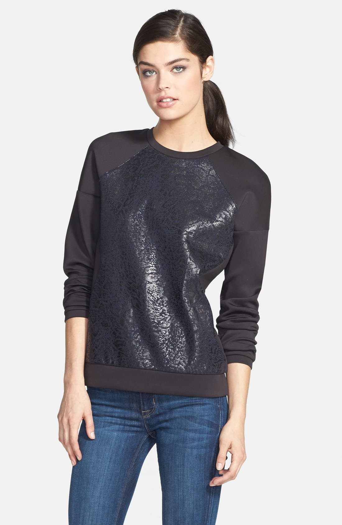 Trouvé Coated Mixed Media Sweatshirt Nordstrom