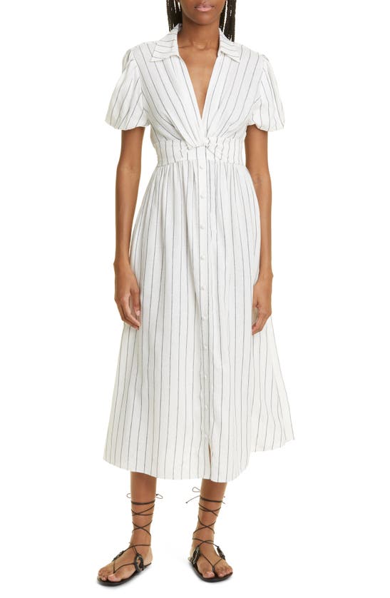 DEREK LAM MAYA STRIPE TWIST FRONT LINEN BLEND DRESS