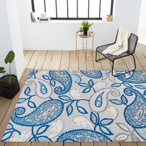 Shop Jonathan Y Julien Paisley High-low Light Indoor/outdoor Area Rug In Blue/light Gray