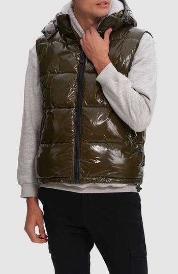 Noize Ledger Hooded Puffer Vest In Olive