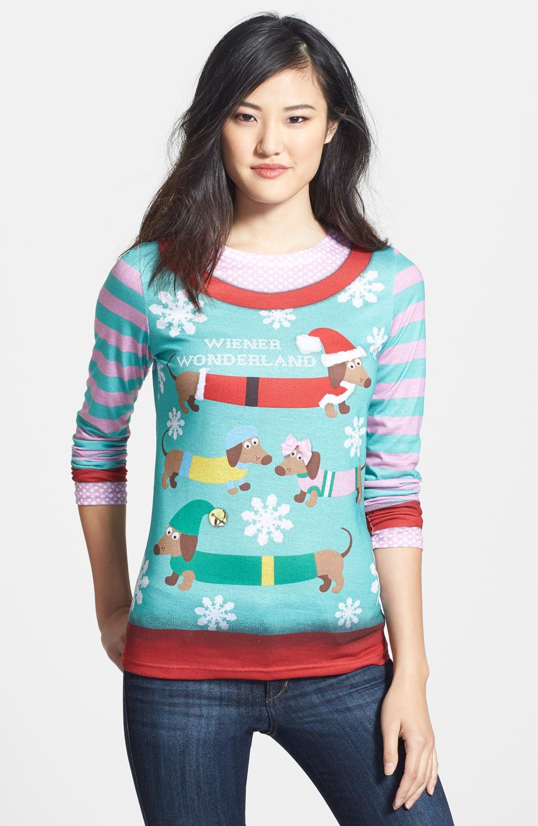 Faux Real 'Wiener Wonderland' Ugly Christmas Long Sleeve Novelty T