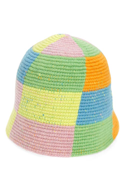 The Elder Statesman Toy Check Crochet Cashmere Bucket Hat in Matcha/Limon/Rosette