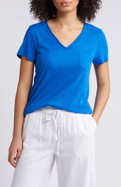 caslon(r) V-Neck Short Sleeve Pocket T-Shirt in Blue Marmara