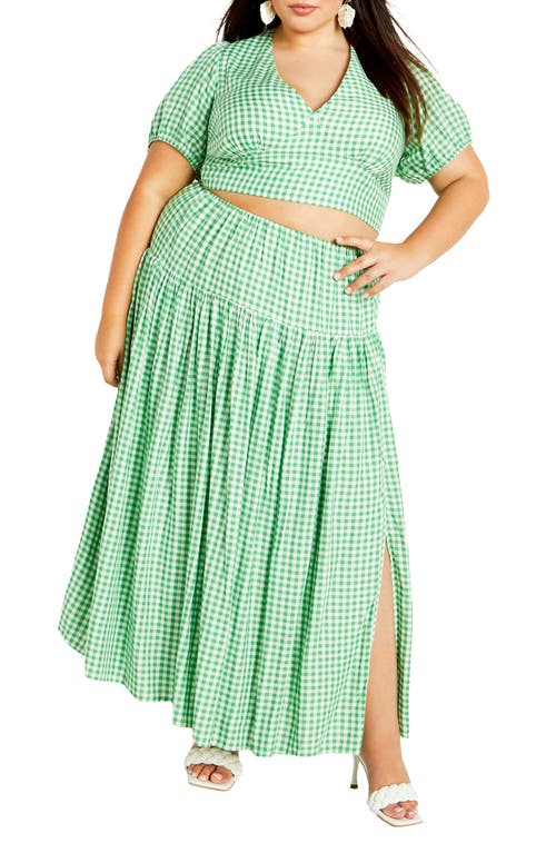 City Chic Amber Print Two-Piece Crop Top & Maxi Skirt Green Gingham at