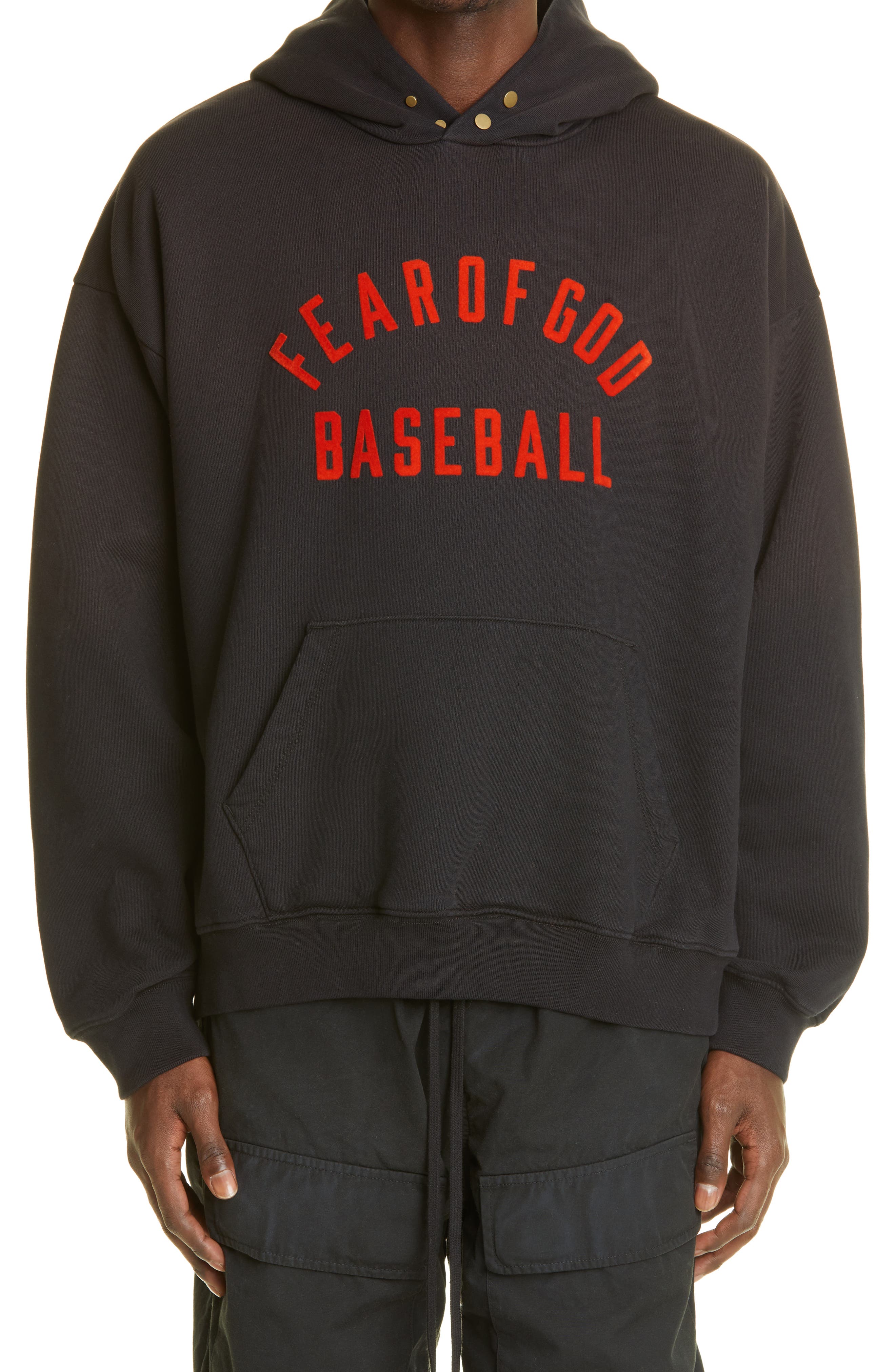 Fear of God Baseball Logo Cotton Hoodie in Vintage Black at Nordstrom, Size Large